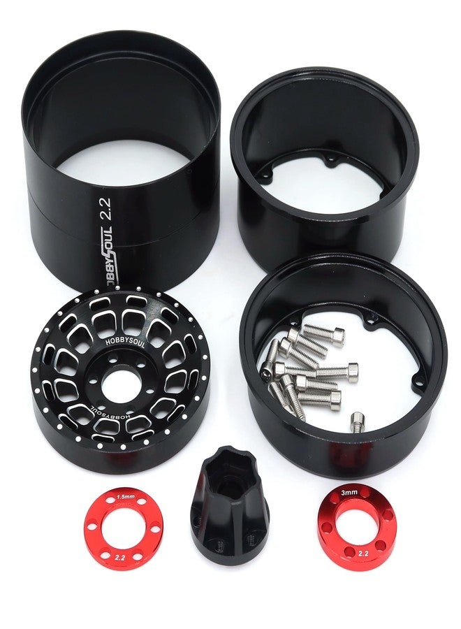 hobbysoul إطارات HOBBYSOUL RC 2.2 Mud Slingers بارتفاع 124 مم وعجلات Beadlock مقاس 2.2 بوصة قابلة للتعديل، وحواف سوداء مقاس 2.2 بوصة لسيارات RC Mud Crawler Trail Gen7 Gen8 Everest 10 Axial Capra Wraith، (عبوة من 4 قطع، مجمعة) - Image 2